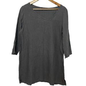 Cutloose Grey Tunic Dress S Half Sleeve Split Hem Boat Neck Lagenlook Sheath